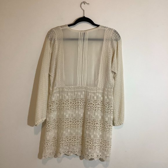 Johnny Was tan long sleeve lacey blouse size small - Picture 2 of 6